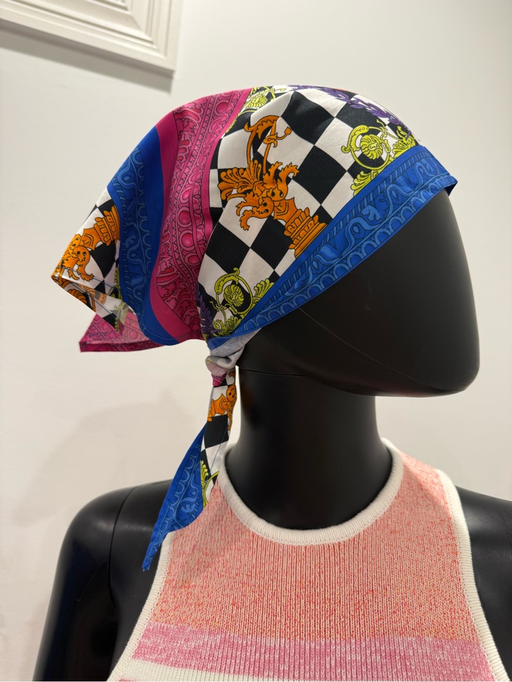 Versace Baroque Medusa Cotton Triangle Bandana Scarf Headscarf Multicolor New